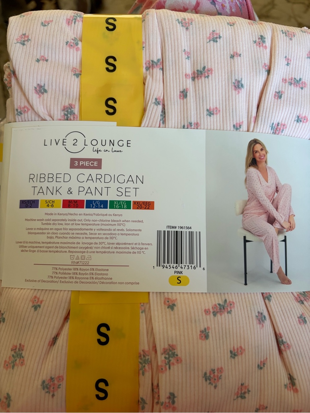 Live 2 Lounge Women's Pink Ribbed Cardigan Tank & Pant Sleep Set - Small NWT
